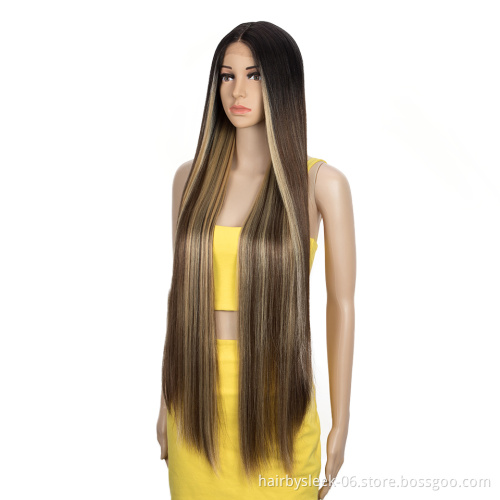 Rebecca 38 inches Natural black Hair Straight Synthetic Lace Frontal wigs Lace Front Wig Synthetic Hair Wigs For Black Women